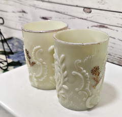 2 Antique EAPG Northwood Custard Louis XV Tumbler 1898 Ivory Glass Glows