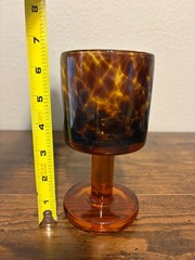 6 VTG Murano Style 6.5″H Hand Blown Tortoise Pattern Glass Water/Wine Goblets