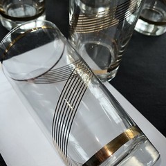 Set 4 Vtg Glasses Culver Tall Highball Tumbler Gold Rings Swirl MCM 60s XL 16 Oz