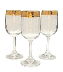 Cellini Blown Crystal 24 KT Gold Hand Decorated Wine Glasses – Set of 3