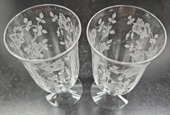 2 Fostoria Willowmere Juice Glasses Set Vintage Clear Floral Etched Stemware Lot