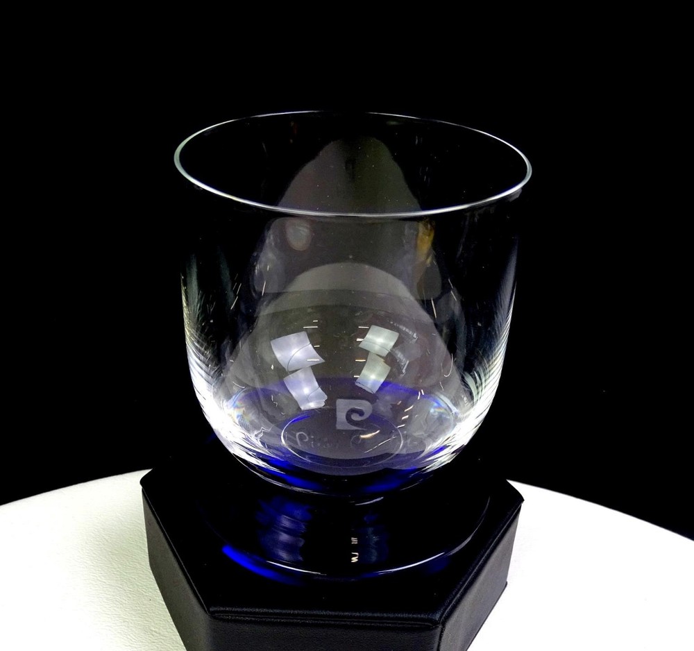 Pierre Cardin Signed Cobalt Base And Clear 7 Ounce 3 3/8″ Low Ball Glass 1970s