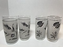 Vtg Libbey Silver Leaf and Wheat Frosted Juice Glasses Mid Century Retro Set 4