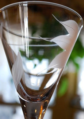 Vintage Set 4 FROSTED SWIRL CUT LEAF Crystal Water Goblets 8 1/8″ Midcentury Mod