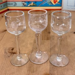 Vtg 3 MCM Hand Blown Cordial Glasses, Petite, Toscany Floral Etched Dessert