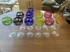 Vintage Nachtmann Traube Cut to Clear Crystal Wine Glasses Multicolors Set of 12