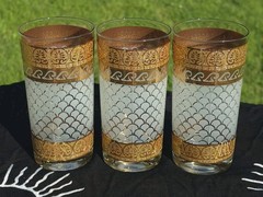 VTG Washington Glass Irene Pasinski Gold Fish Scale Frosted Highball Glasses MCM