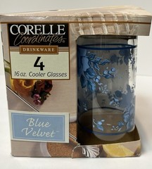Vintage Corelle BLUE VELVET ROSE Glasses Set of Four NEW in Box 16oz