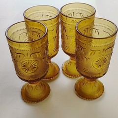 Indiana Tiara Glass Golden Amber Platter Bowls Glasses 9-pc Set