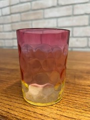 Scarce Antique Hobbs Inverted Thumbprint Amberina / Rubina Verde Glass Tumbler