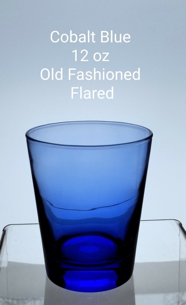 2 Unmarked (Libbey?) Cobalt Blue Flared Old-Fashioned Rocks Glasses 12oz. Heavy
