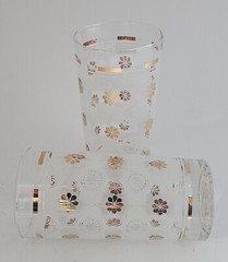 2 Vintage Mid Century Modern Frosted with Gold Accents Tumbler Glasses