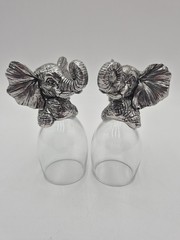 Safari Animals Pewter and Glass Elephant Shot Glass 4 1/2″ Set Of Two
