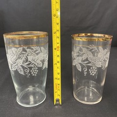 Set of 5 Vintage Bartlett Collins Gold Rim Tumblers W/ Frosted Grape Design