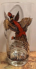 Vintage Ring Necked Pheasants Hazel Atlas Drinking Glass 5.5″ Red Gold