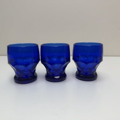 Vintage Viking Georgian Cobalt Blue Tumblers Set of 3 Honeycomb MCM Glass