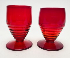 Two (2) Paden City Penny Line RUBY RED 3 1/4″ Wine Glasses #991