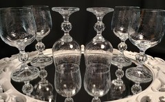 6 CASCADE Lacy Needle Etch 5.75″ Art Nouveau Style Wine Glasses Goblets Set