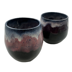 Set of 2 Drip Glazed Studio Art Pottery Wine Tumblers By Hodgepodge NEW 8 oz.