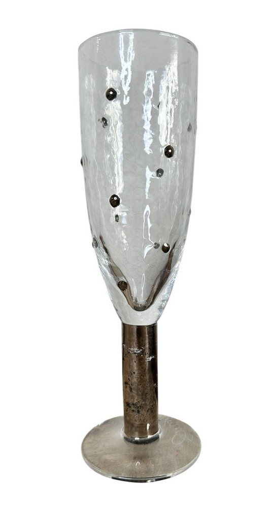 Stephen Smyers Champagne Flutes Morocco Platinum Set 4 Studio Art Glass