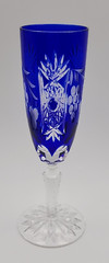 Bohemian Blue Cut to Clear Crystal Champagne Flute Star Foot 8 3/8″