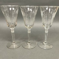 Vintage Wine Glass Glasses Clear Etched Roses Floral 8″ Lot of 3
