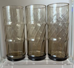 3 VTG Libbey Drinking Glasses Tumblers Bamboo Bash Smokey Amber Brown TIKI BAR