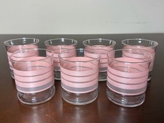 Vtg. Libbey St. Clair JUICE GLASSES Lot Set x7 Retro Pink & Gray Bands Frosted