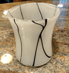 Translucent White and Black Hand Blown Art Glass 4.25″ Tumbler