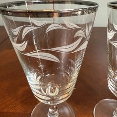 Crystal D Arques etched laurel leaf wine water goblets platinum rim MCM