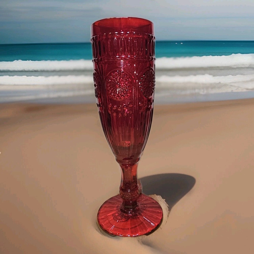 The Pioneer Woman «Adeline Red» Glass Champagne Flute ~ New with Tag