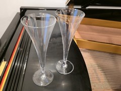 Tiffany & Co Trumpet Crystal Glass Hollow Stem Champagne Flutes 9.25″ Pair 2x