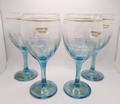 Vtg Cristal Crystal Iridescent Blue Champagne Wine Goblet Filigree Gold Trim