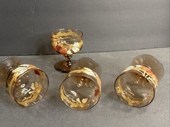 4 Antique Enamel Glass Cup/Wine Stem/Enamel/Moser/Bohemina C1920/Goblet/Red/Gold