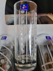 (8) NIB French Luminarc Uptown 14.5 Oz Crystal Geometric Graphics Glasses