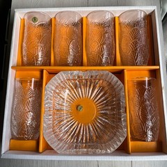 HOYA CRYSTAL Glass Ashtray(16x17cm/6.29×6.69″)/Glass*6(12.5x6cm/4.92×2.36″) set