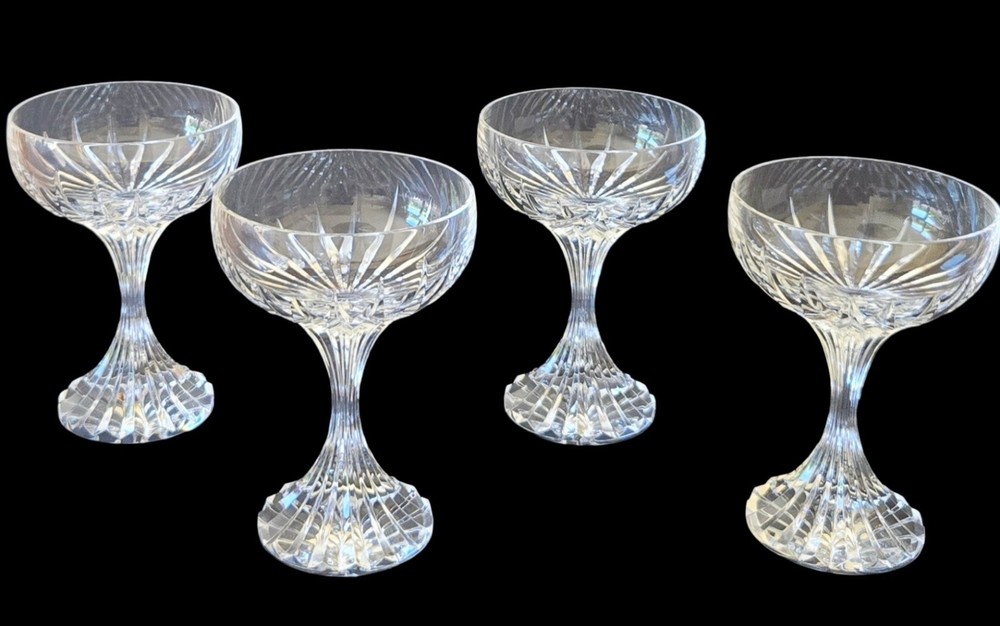 4 Baccarat Massena Crystal Tall Champagne Sherbet Coupes Glasses 5.5″ Signed Set