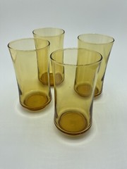 Vintage 70s Libbey Yellow 16oz Glasses Set of 4 Retro Curve