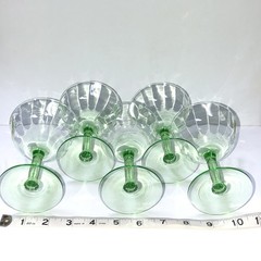 Vintage Uranium Vaseline Glass Stemware Set of 5 Glowing Green Optic Design