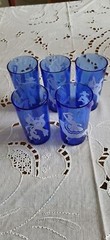 Vintage Hazel Atlas Cobalt Tumblers Glasses Spanish Flamenco Dancers Set 5 MCM