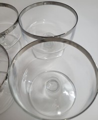 Set of 6 Vintage MCM Silver Rimmed Stemmed Short White Wine Glasses Dessert Dish