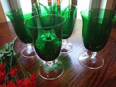 Set Of 5 Holiday Gems Emerald Green Water Wine Glass Goblet 7″ Glasses (87)