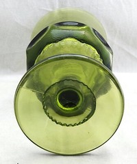 Colony COLOR CROWN GREEN Vtg Pressed Glass Thumbprint ZigZag 5.75″ WATER GOBLET