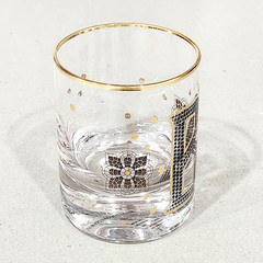 Anthropologie Bistro Tile Monogram “B” Old Fashioned Glass 24K Gold Rim