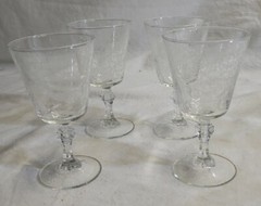 4 Pcs Vintage Acid Etched French SMALL Water Goblet Wine Glasses Cir 30-40’s 523