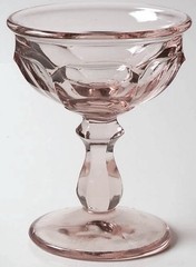 Unmarked Pink Pressed Glass Stemmed Champagne / Cocktail Glasses Set of 2 -GLOW