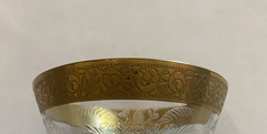 Vtg Wine Glasses W/Gold Trim on Rim & Outline of Base & Lace/Plant Etching Lt 2