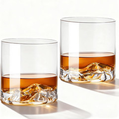 Whiskey Glasses Set of 2, 11oz Lead-Free Crystal, Iceberg Base, Freezer Safe