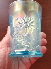 Nice Ice Blue Northwood Carnival Glass Dandelion Pattern Tumbler Base Bruise