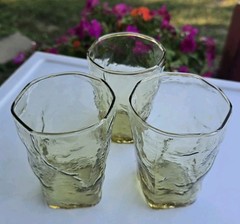 Set of 3 Morgantown Crinkle Glass TOPAZ 10oz Flat Tumblers EUC